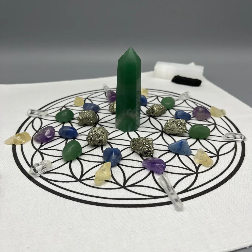 Prosperity & Abundance Crystal Grid Kit with Green Aventurine Tower 
