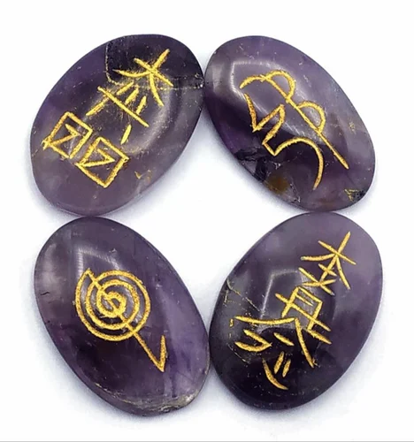 Amethyst Cabochon with Engraved Reiki Symbol - Natural Healing Crystal